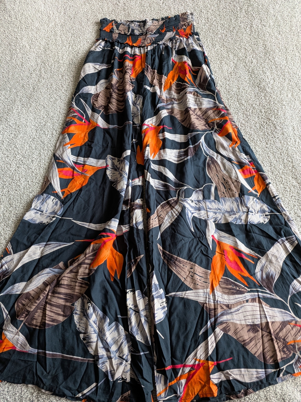 Patrons of Peace Navy Tropical Print Wide Leg Flowy Pants with Orange Accents